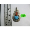 Image 1 : SILVER W/TURQUOISE & CORAL STONES HANGING PENDANT, STAMPED EFFIE.C ZUNI