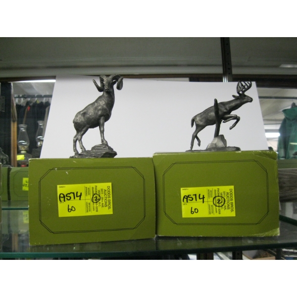 2 PEWTER FRANKLIN MINT FIGURINES - BIG HORN SHEEP & WHITE TAIL DEER