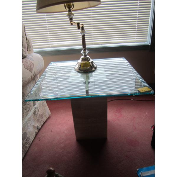 PAIR OF GLASS TOP END TABLES