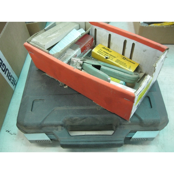 ASST. STAPLES, AIR STAPLES, BRAD NAILS & A 1 1/2" 18 GUAGE AIR STAPLER