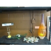 Image 1 : BRASS DESK LAMP, 2 GLASS PIECES & A BRASS & STONE WALL HANG SUNSHINE