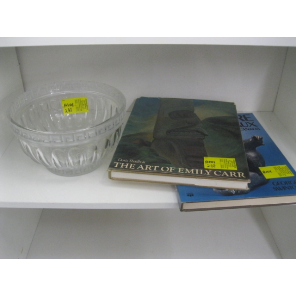 LG. CRYSTAL BOWL & 2 COFFEE TABLE BOOKS - SCULPTURES & EMILY CARR