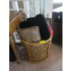 Image 1 : WICKER BIN W/MISC. PILLOWS, ETC.