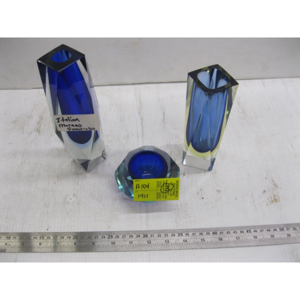 3 PIECES OF ITALIAN MURANO SOMMEROSO GLASS