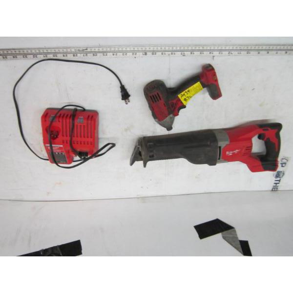 MILWAUKEE SAWZALL & IMPACT DRIVER - CHARGER, NO BATTERIES