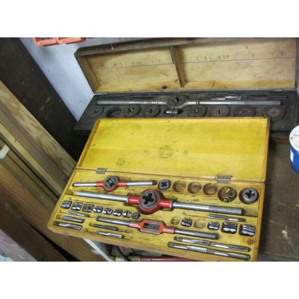 2 WOOD CASED TAP & DIE SETS - NOT COMPLETE
