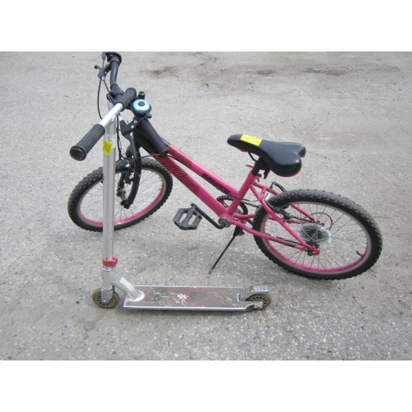 KIDs PINK EVOLUTION MTN. BIKE & SILVER 2 WHEEL SCOOTER