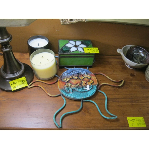 MISC: CANDLES, LEADED BOX, ETC.