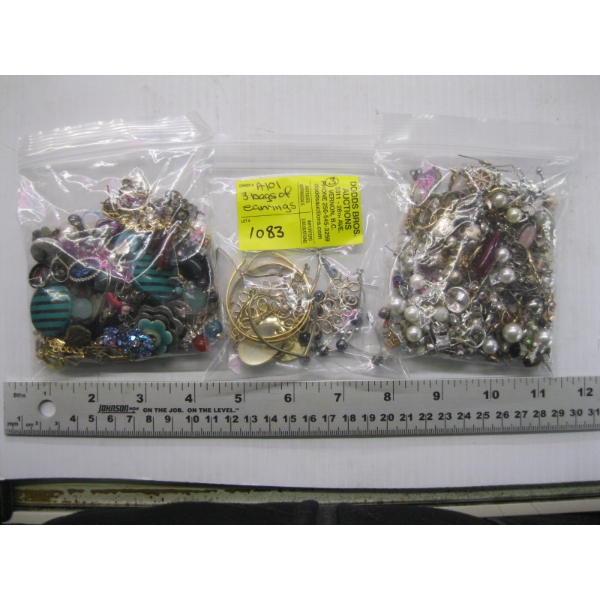 3 BAGS OF ASST. EARRINGS, ETC.