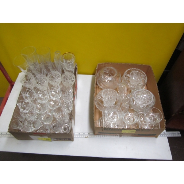 2 BOXES OF CRYSTAL GLASSES, BOWLS, ETC.
