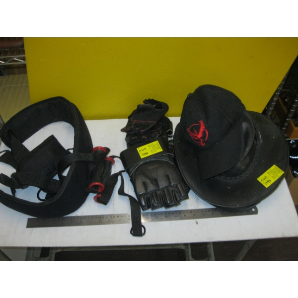 MISC. MMA GLOVES, EXERCISE STRAPS, LEATHER HATS, ETC.