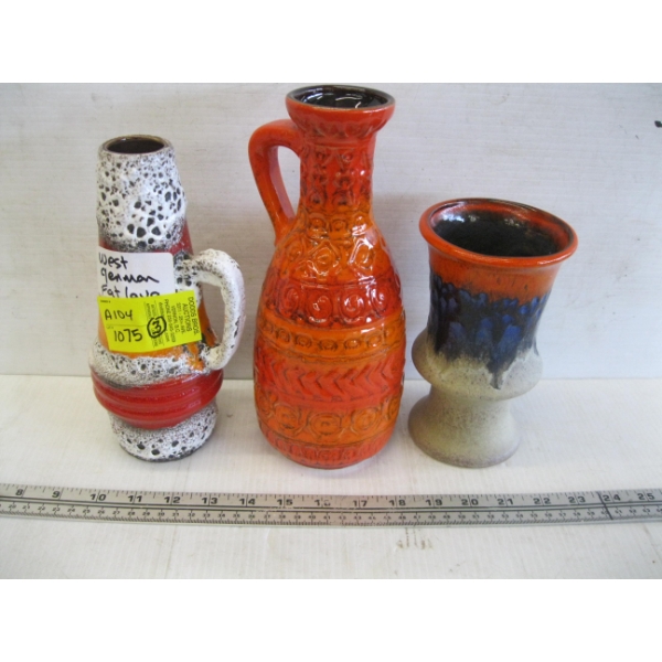 3 WEST GERMAN FAT LAVA POTTERY VASES
