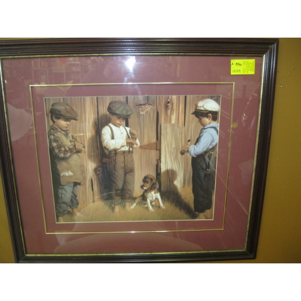 KIDs W/PUPPY FRAMED PICTURE