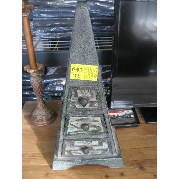 3 DRAWER SM. CARVED PYRAMID TABLE TOP CHEST