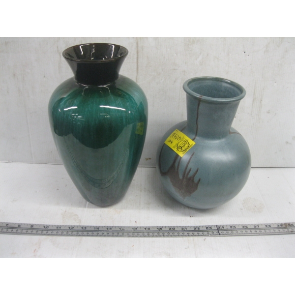 LG. BLUE MOUNTAIN POTTERY VASE & LIGHT BLUE POTTERY VASE