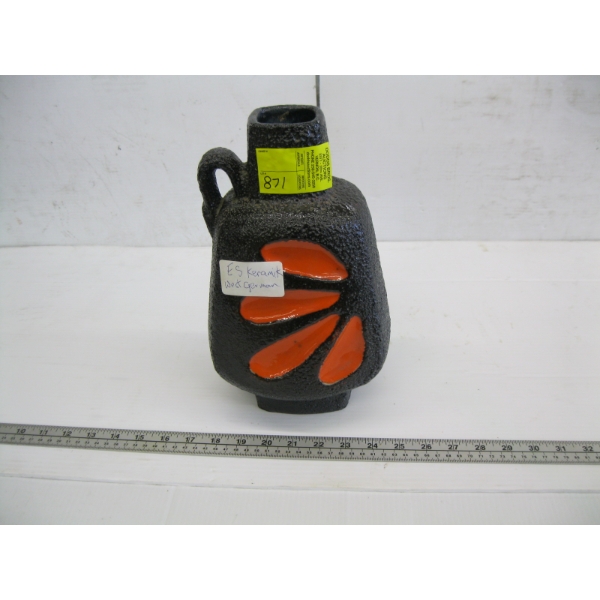 ES KERAMIK #2-3186 WEST GERMAN BLACK & ORANGE VASE