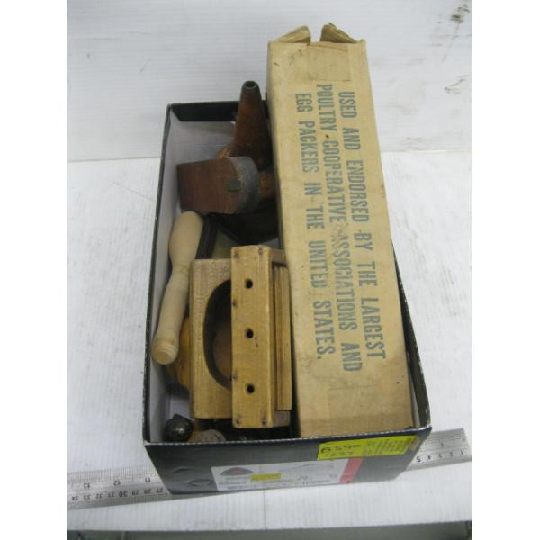 VINTAGE WOOD KITCHENWARE - STAMPS, FUNNEL, ETC.