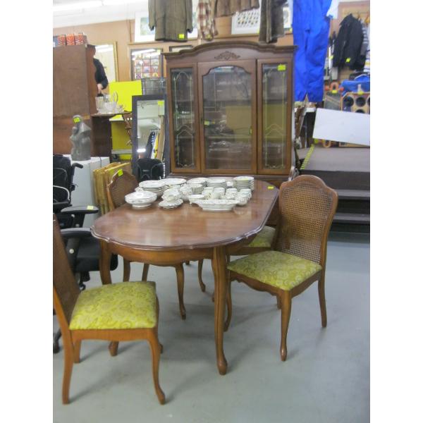 DINING TABLE W/4 CANE BACK CHAIRS & MATCHING CHINA CABINET