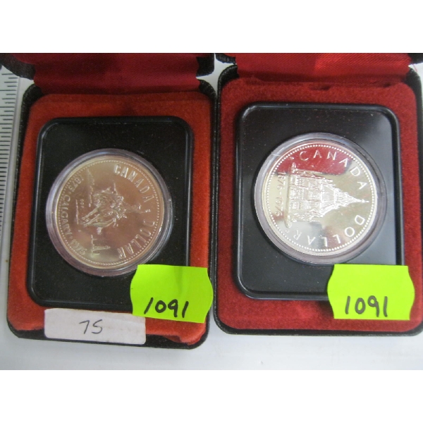 1975 CANADIAN $1 COIN & 1976 CANADIAN $1 COIN - CASED, 50% SILVER