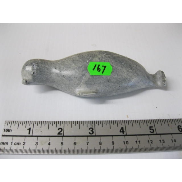 SOAPSTONE CARVING OF SEAL, SIGNED
