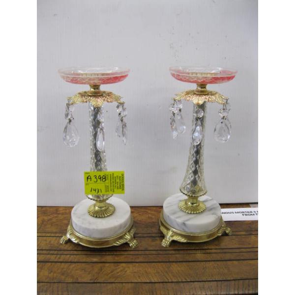 PAIR OF CRYSTAL & MARBLE CANDLEHOLDERS