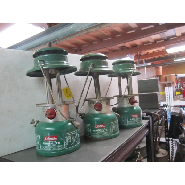 3 COLEMAN MODEL 321B GAS LANTERNS - NO GLASS