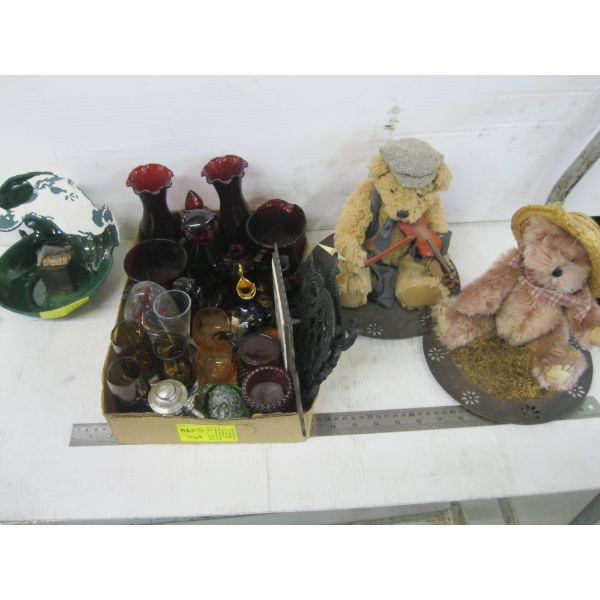 ASST. GLASSWARE, FIGURINES, RED RUBY GLASS, ETC.