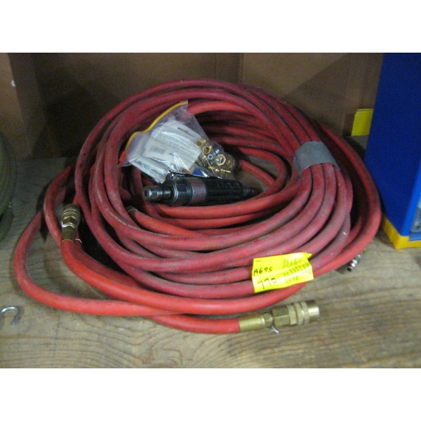2 AIR HOSES W/DIE GRINDER & ASST. AIR FITTINGS