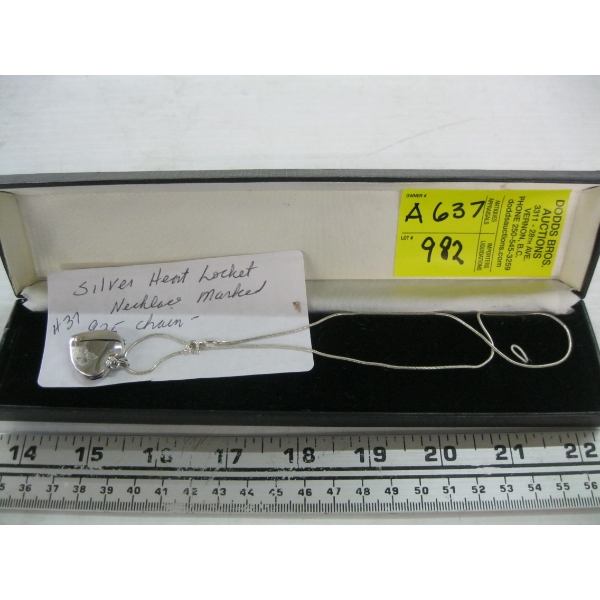 SILVER HEART LOCKET, NECKLACE MARKED .925 CHAIN
