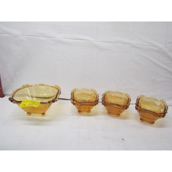 7 PIECE AMBER GLASS - DESSERT BOWL W/SERVING DISHES