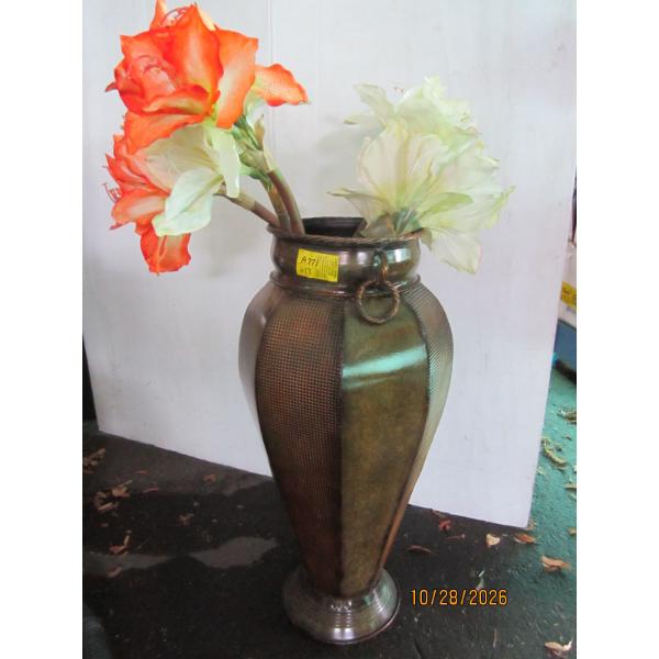 LG. METAL VASE W/ARTIFICIAL FLOWERS