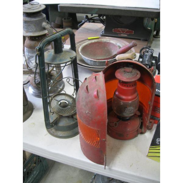 RHEWUM LANTERN W/LANTERN RAILWAY COVER & DEITZ BARN LANTERN - NO GLASS
