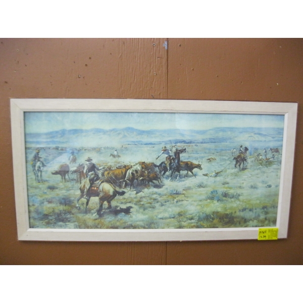 FRAMED RUSSELL PRINT  "ROUND UP"