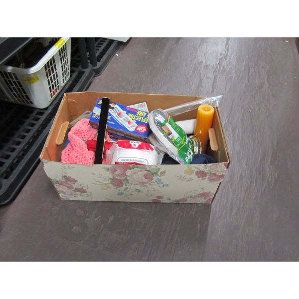 3 BOXES OF MISC. CANDLES, TINS, TRAYS, ETC.