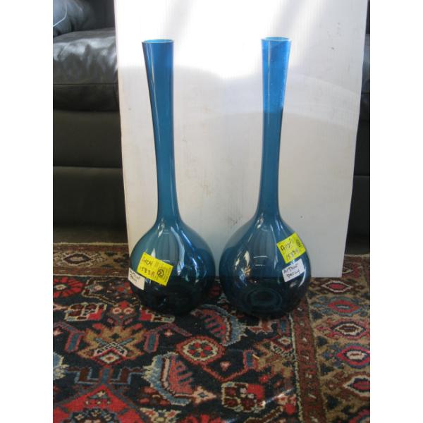 2 ARTHUR PERCY BLUE GLASS MCM VASES
