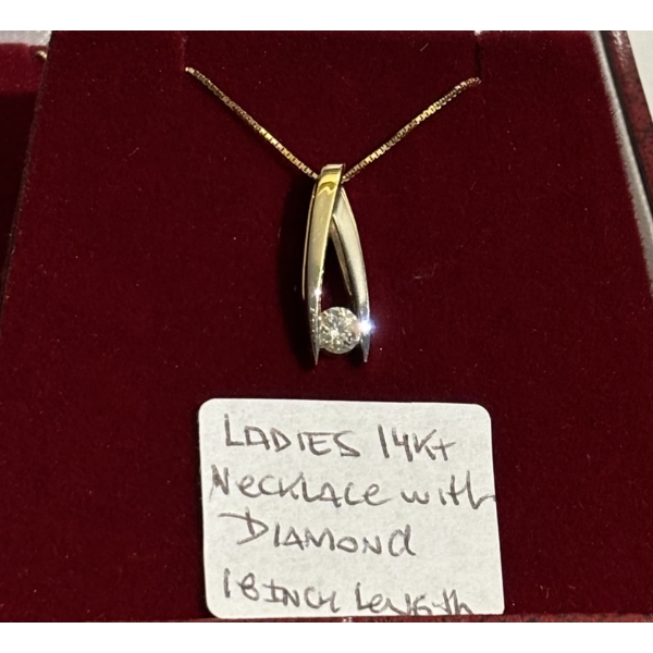 LADIES 14KT NECKLACE W/DIAMONDS, 18"