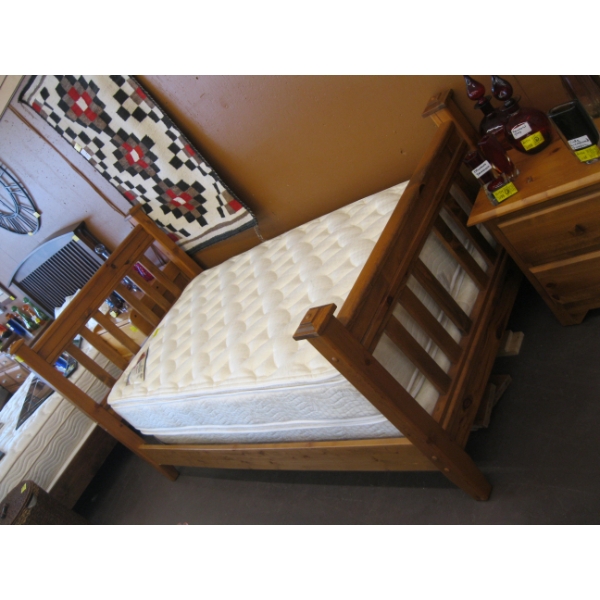 SINGLE WOODEN BEDFRAME W/KING COIL MATTRESS & BOXSPRING