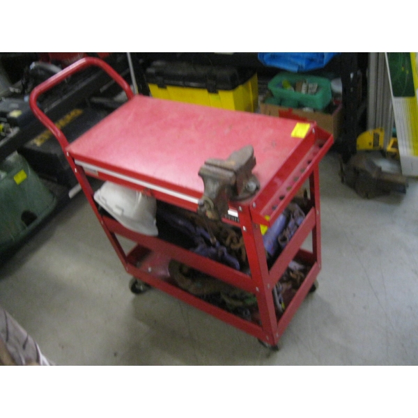 ROLLING SINGLE DRAWER CART W/SM. BENCH VISE