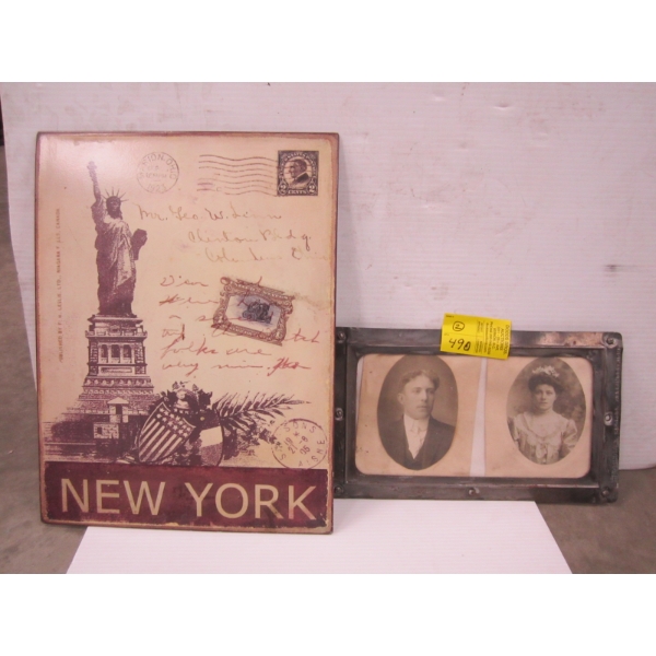 NEW YORK METAL SIGN & A VINTAGE FAMILY PORTRAIT FRAME