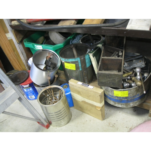 LG. LOT OF MISC. NUTS, BOLTS, HANDLES, CHAIN, ETC.