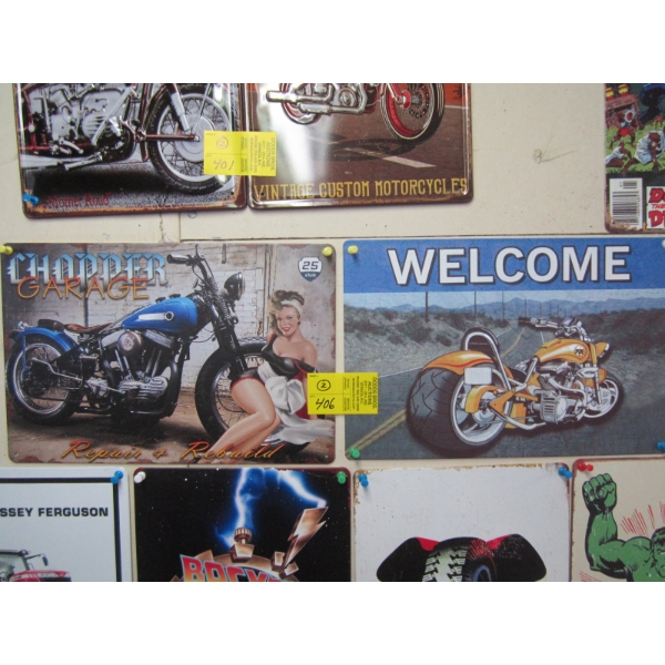 WELCOME & THE CHOPPER GARAGE METAL SIGNS