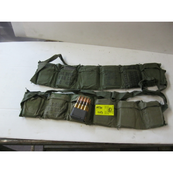 2 VINTAGE MILITARY 30 CALIBER AMMO BELTS - CAL 30 BALL M2 - 8 ROUND FULL CLIPS