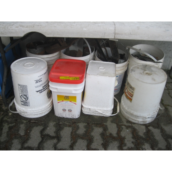 4 PAILS OF MISC. SCRAP METAL, ETC. & 4 EMPTY PAILS