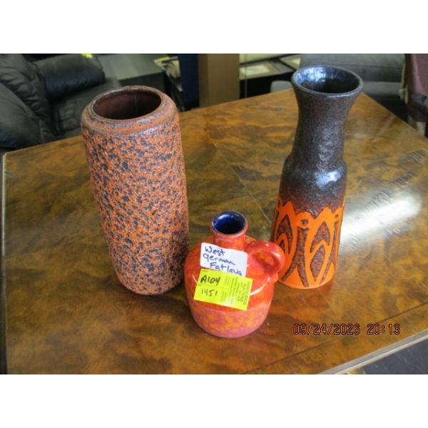 3 WEST GERMAN FAT LAVA MCM VASES