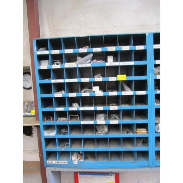 72 COMPARTMENT BOLT BIN W/ASST CONTENTS - MOSTLY ELECTRICAL