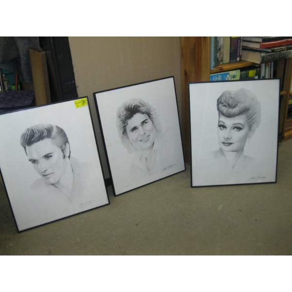 3 FRAMED HEADSHOTS - ELVIS, LUCY & MICHAEL LANDON