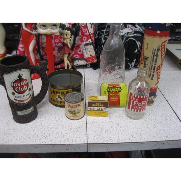 COLLECTABLE TINS, BOTTLES, ETC.