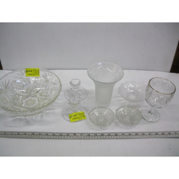 MISC. GLASS BOWL, CANDLEHOLDERS, ETC.