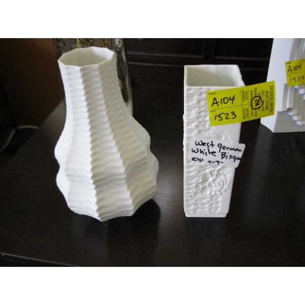 2 WEST GERMAN WHITE BISQUE ART VASES