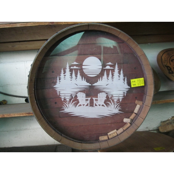 WINE BARRELL DISPLAY W/CORKS & PAINTED PLEXIGLASS